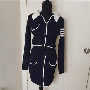 2 pc Navy Cardigan + Skirt